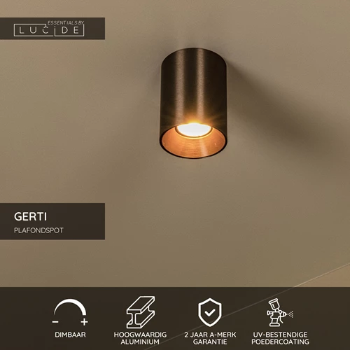 Lucide GERTI - Plafondspot - Ø 8 cm - 1xGU10 - Koffie - Essential - USP
